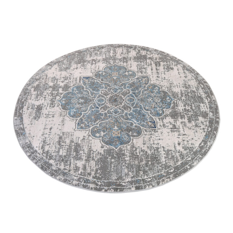 Vloerkleed Valley Rond Grijs Blauw Vintage Gebloemd