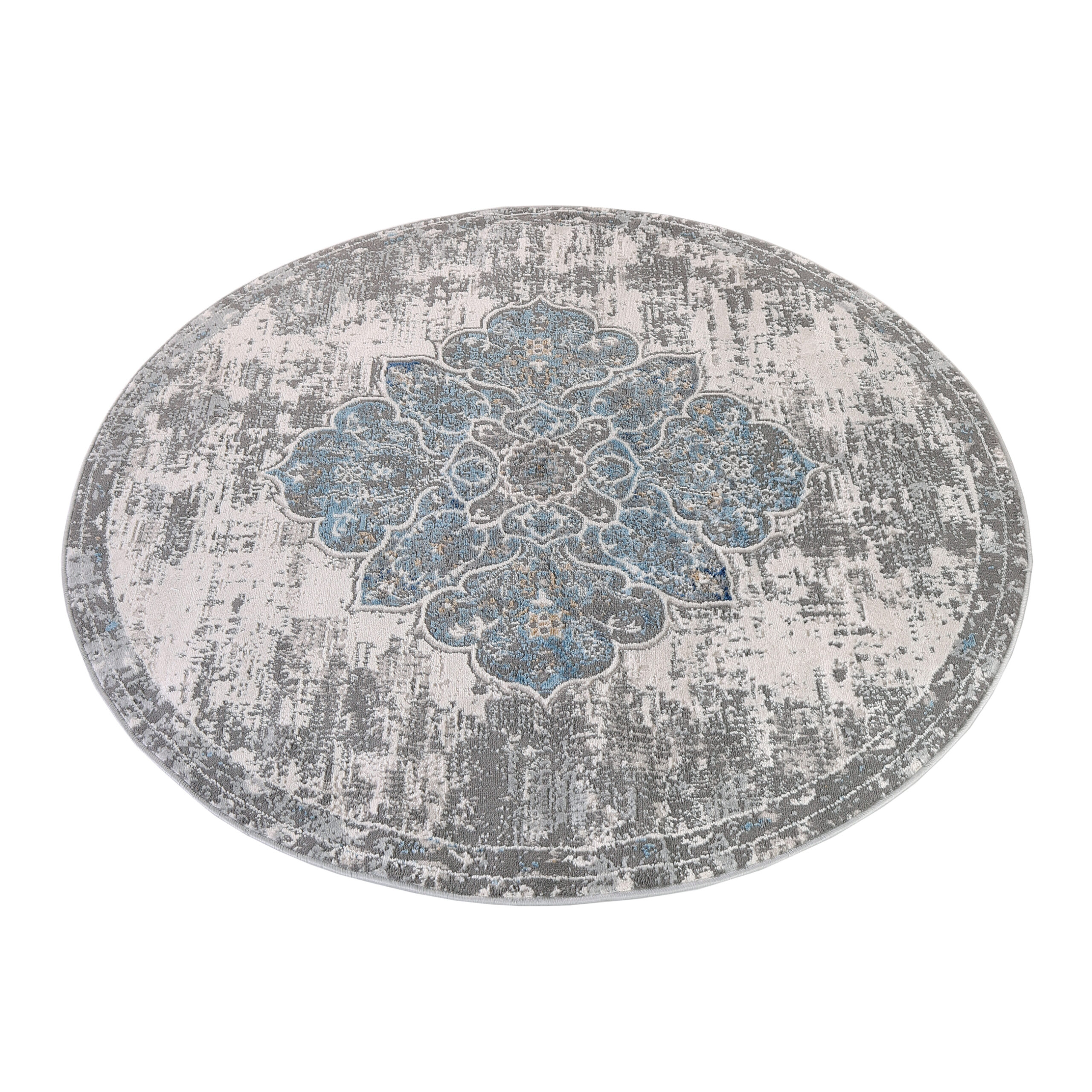 Vloerkleed Valley Rond Grijs Blauw Vintage Gebloemd