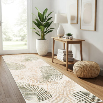 Loper Crystal Beige Groen Bladeren