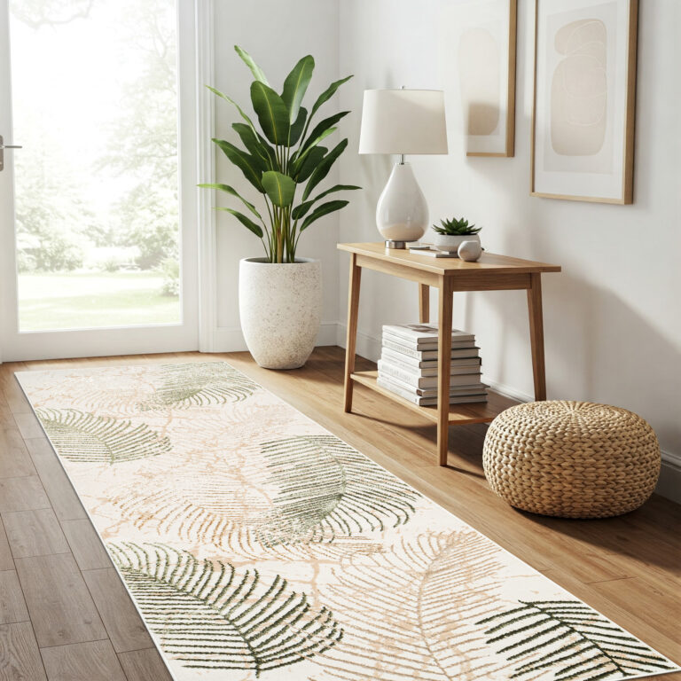 Loper Crystal Beige Groen Bladeren