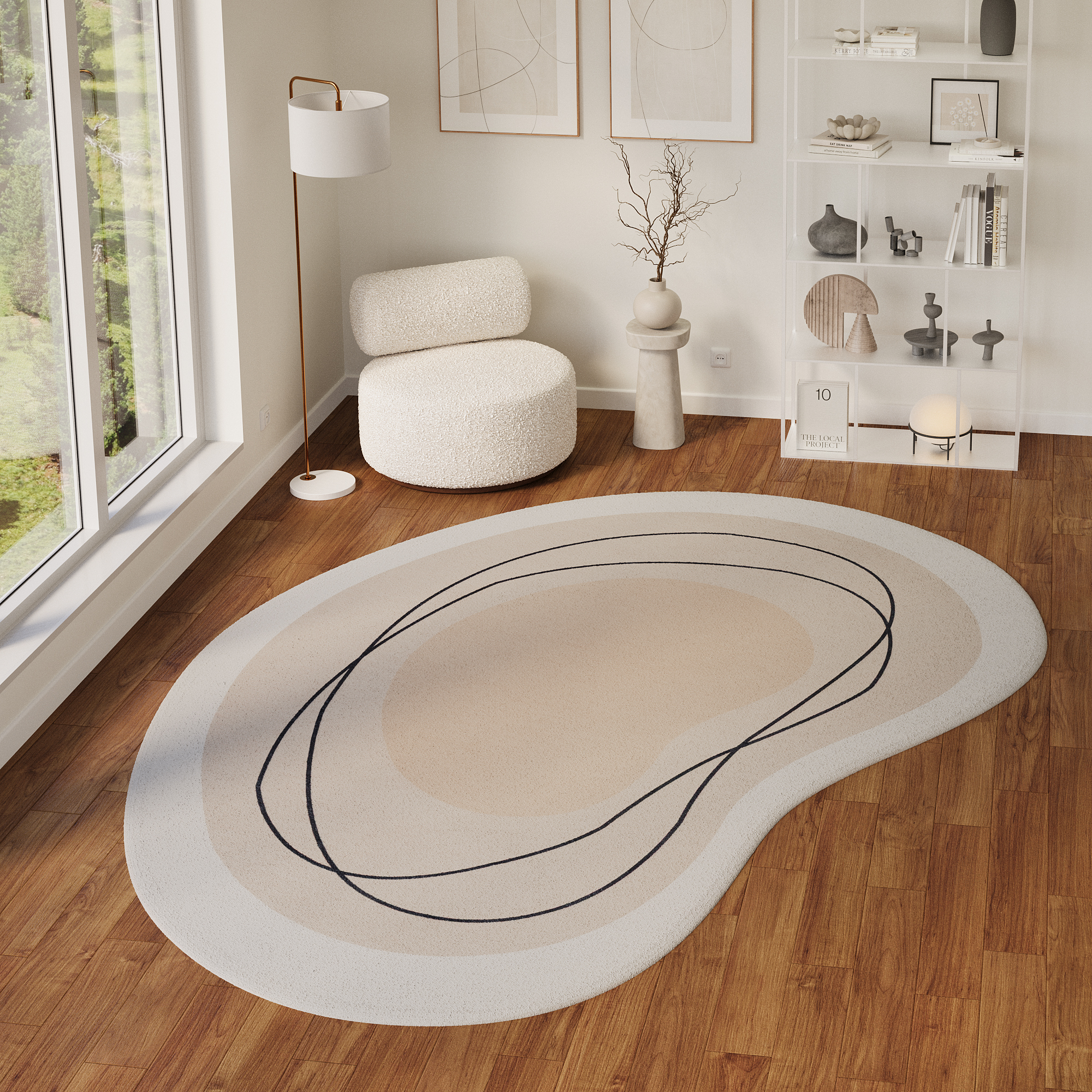 Vloerkleed Wisp Met Onregelmatige Vorm Beige Lijnen