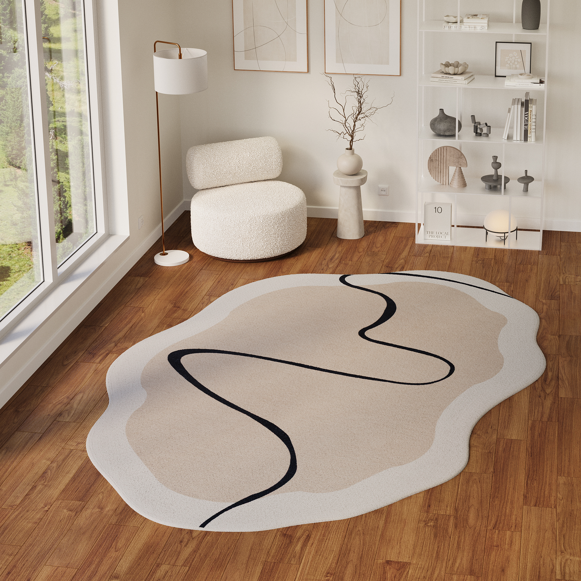 Vloerkleed Wisp Met Onregelmatige Vorm Beige