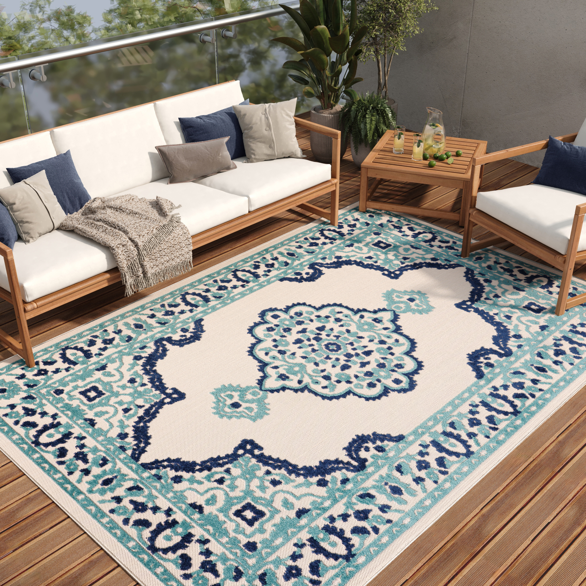 Buitenkleed Patio Blauw Rozet