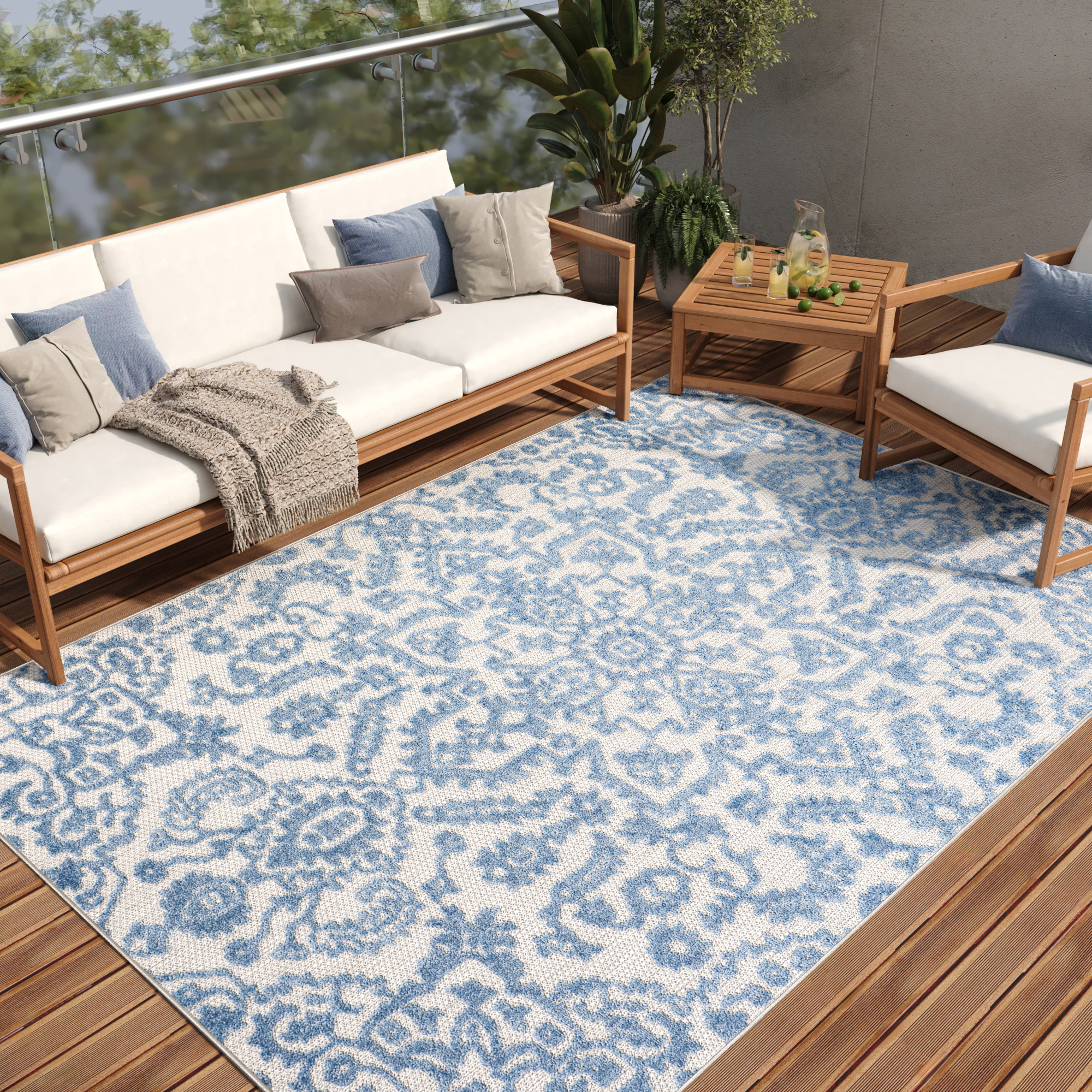 Buitenkleed Patio Blauw Ornamenten