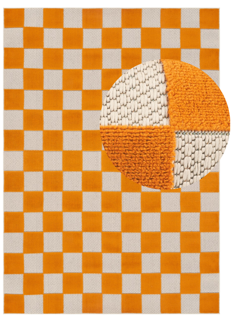 Buiten Vloerkleed Checker Crème Oranje