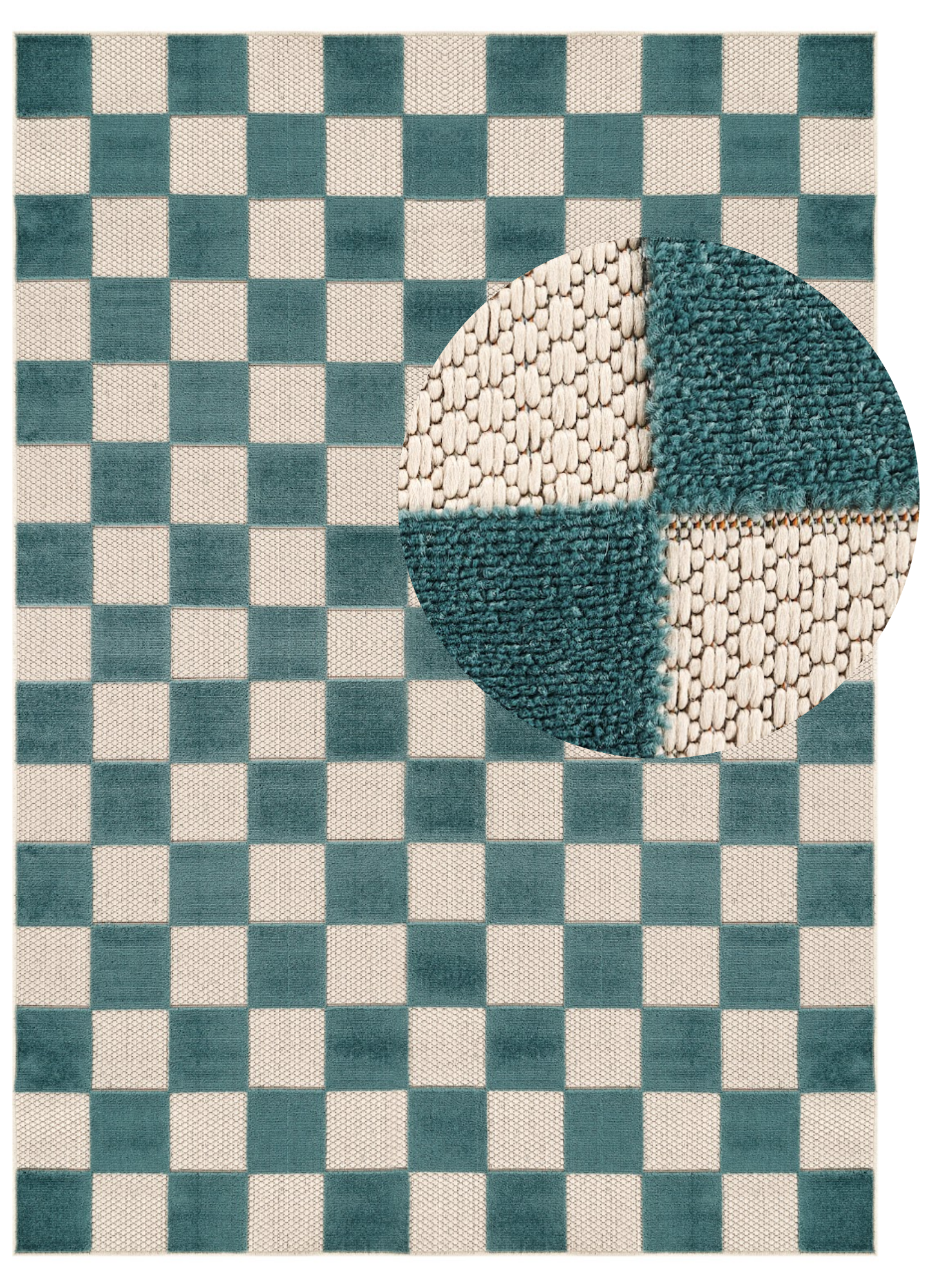 Buiten Vloerkleed Checker Crème Turkoois