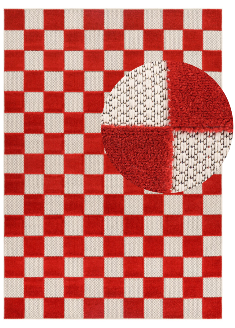 Buiten Vloerkleed Checker Crème Rood