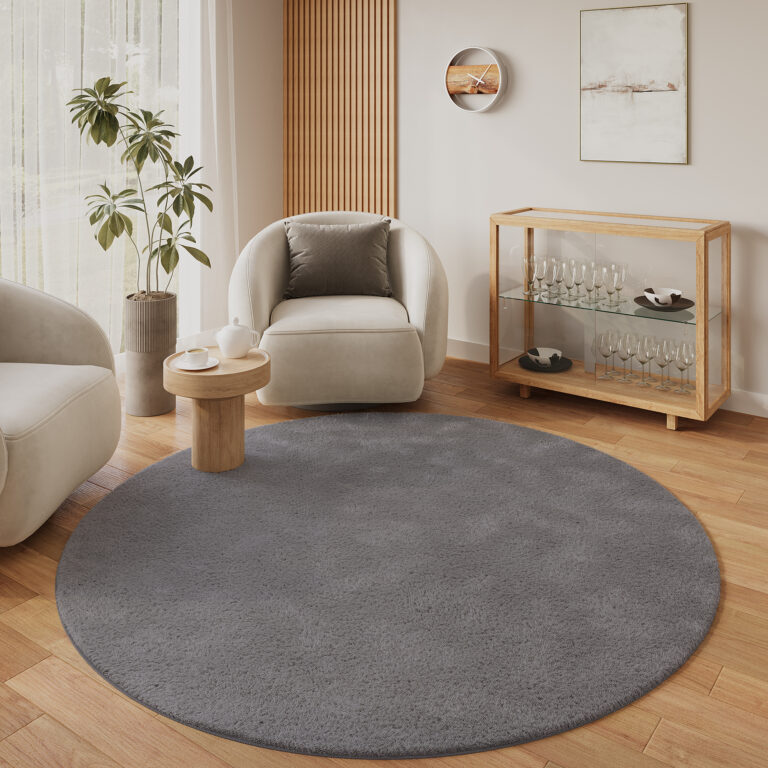 Vloerkleed Lumi Rond Donkergrijs Antislip