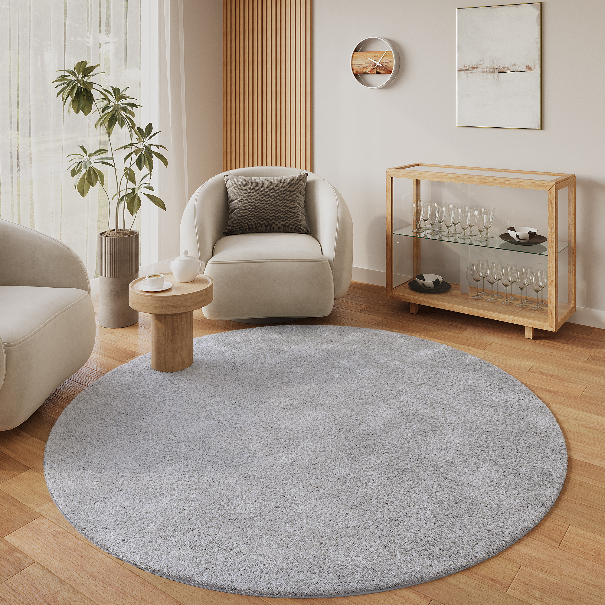Vloerkleed Lumi Rond Lichtgrijs Antislip