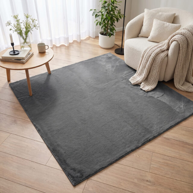 Vloerkleed Lumi Vierkant Donkergrijs Antislip