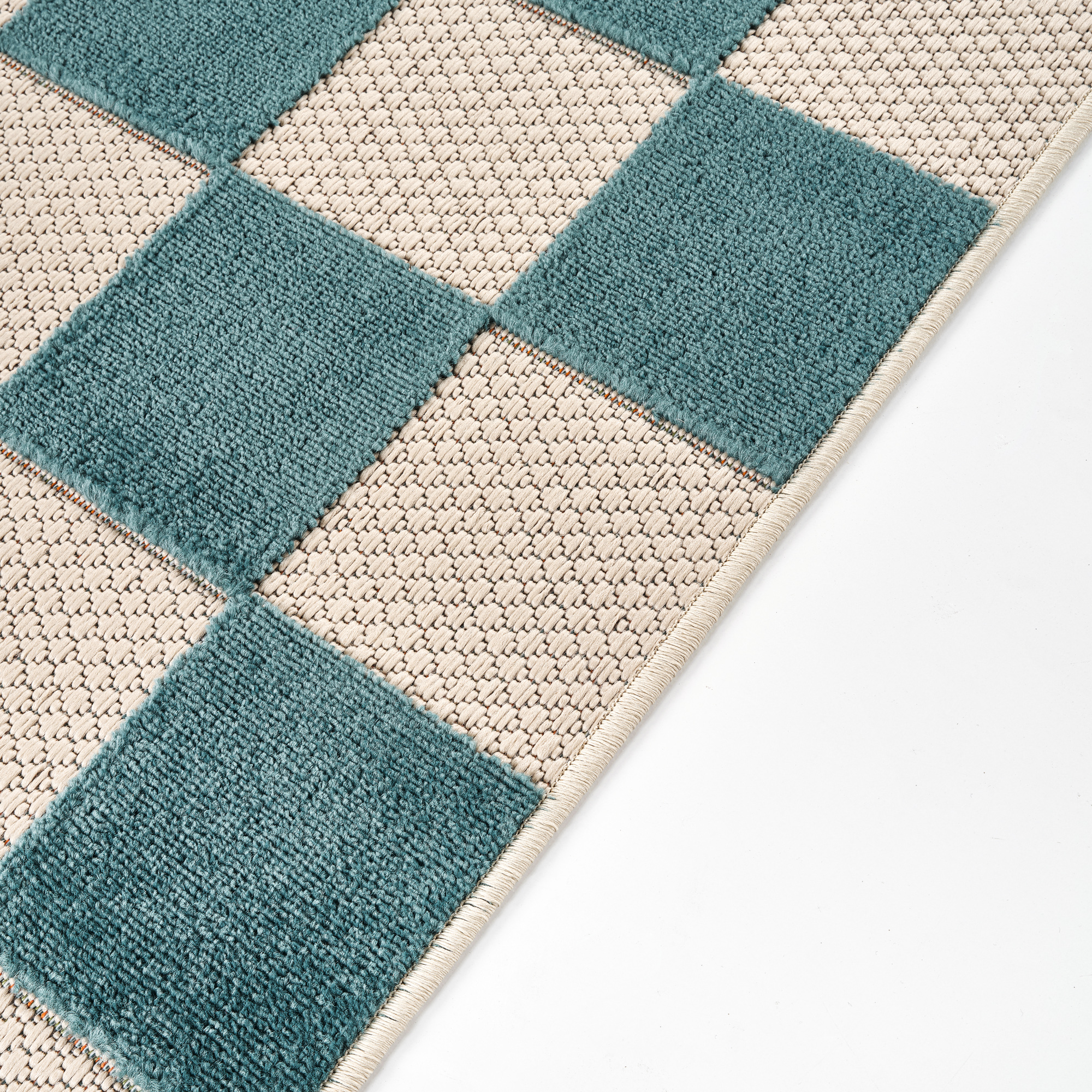 Buiten Vloerkleed Checker Crème Turkoois