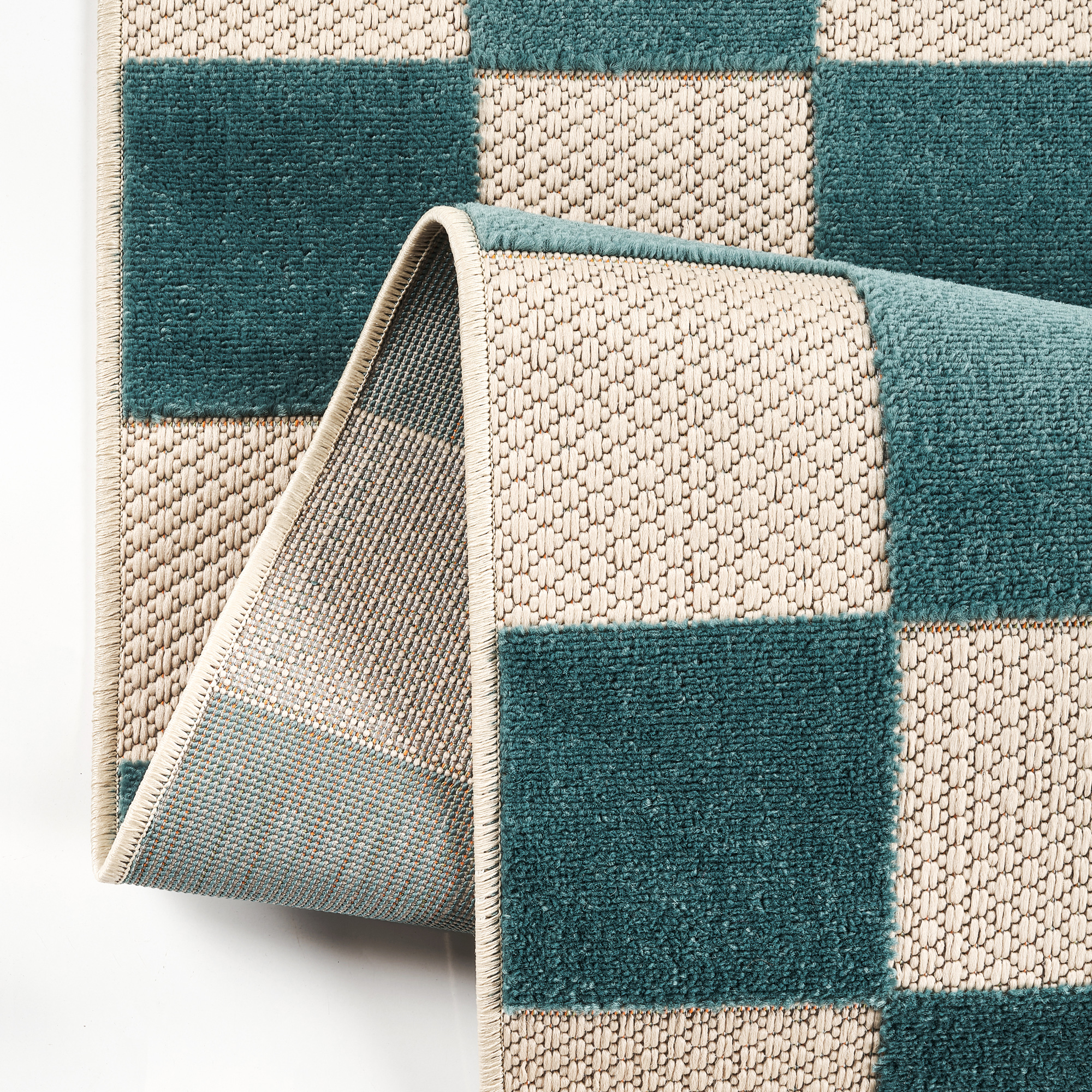 Buiten Vloerkleed Checker Crème Turkoois