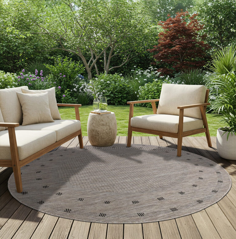 Tapijt Melissa Rond Bruin Frame Indoor Outdoor