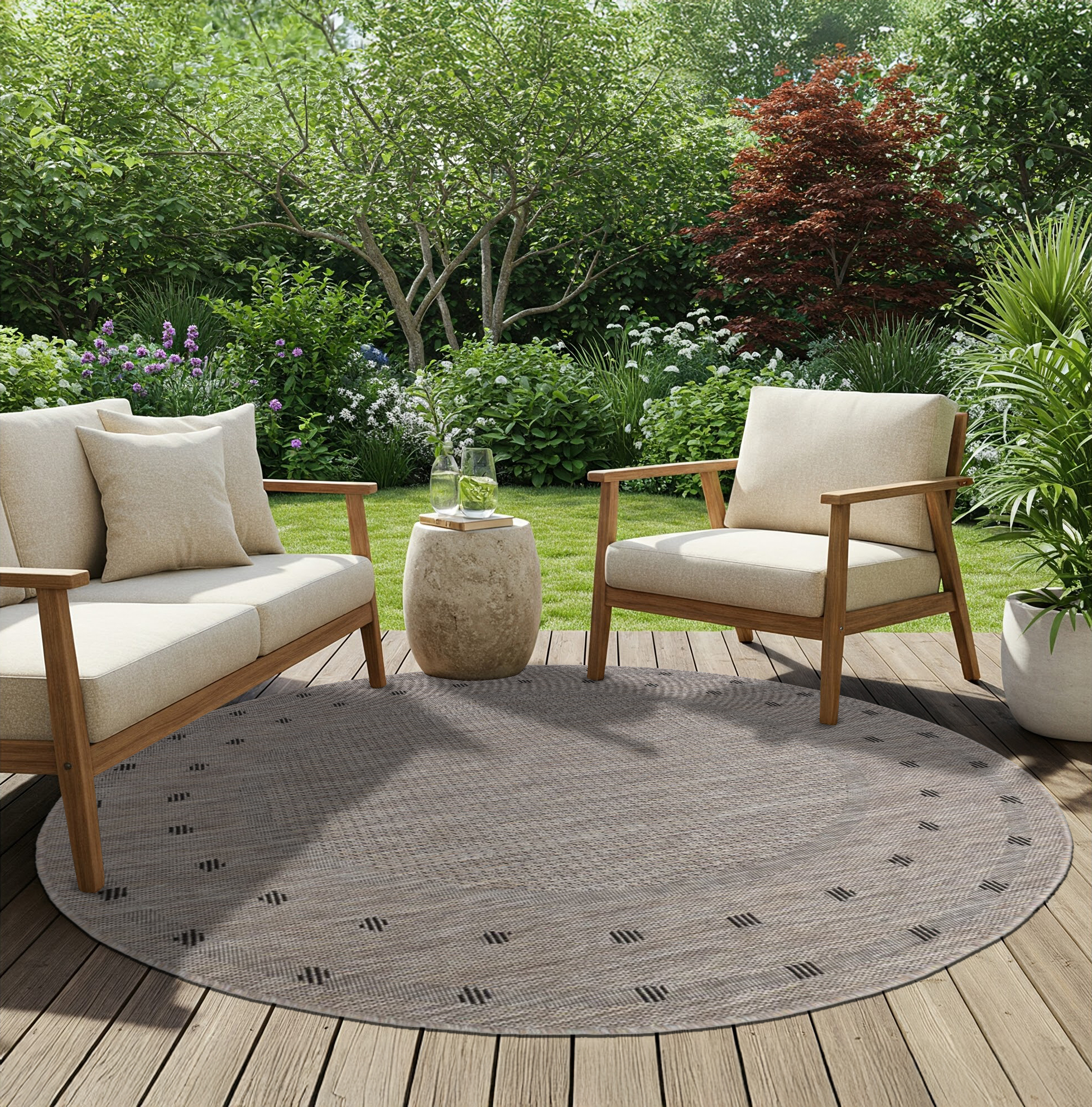 Tapijt Melissa Rond Bruin Frame Indoor Outdoor