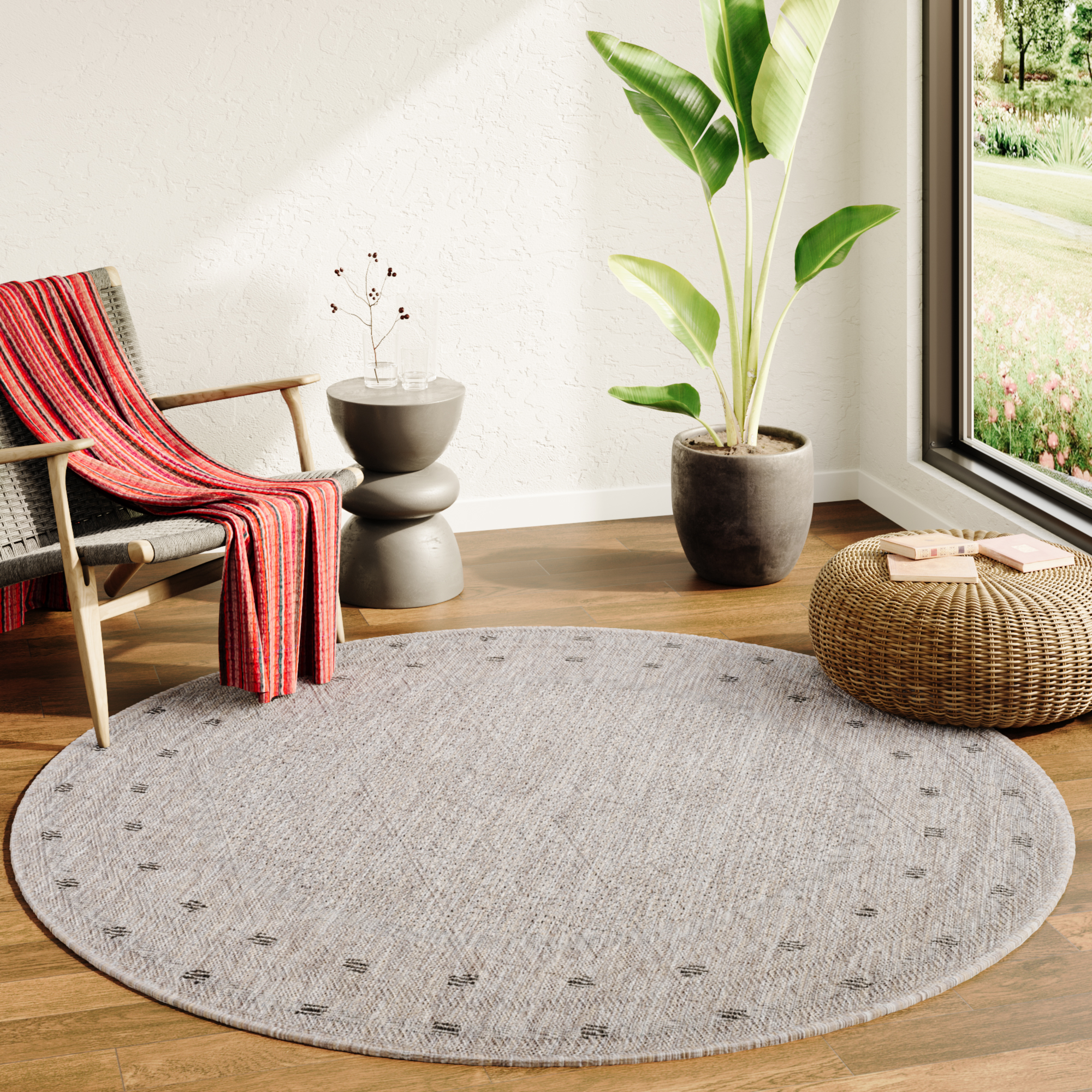 Tapijt Melissa Rond Bruin Frame Indoor Outdoor