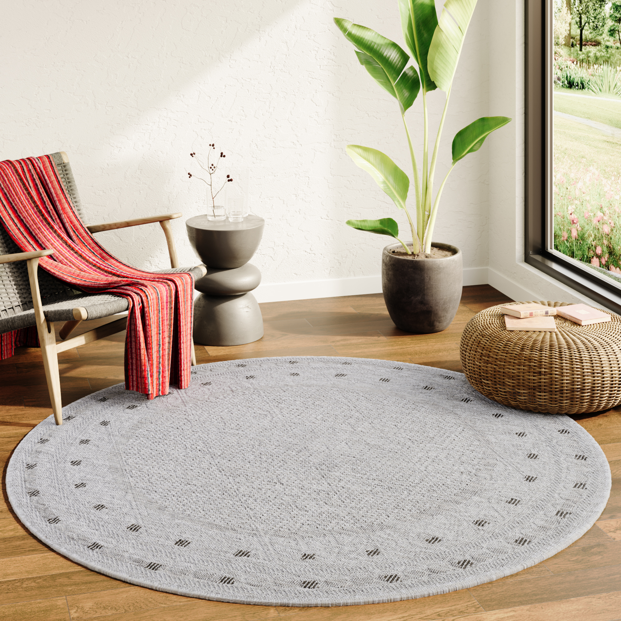 Tapijt Melissa Rond Grijs Frame Indoor Outdoor