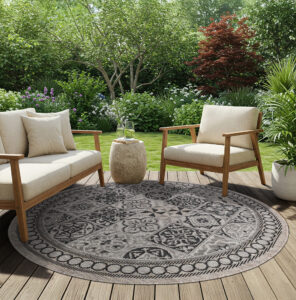 Tapijt Melissa Rond Bruin Zwart Mozaïek Indoor Outdoor