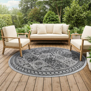 Tapijt Melissa Rond Grijs Zwart Mozaïek Indoor Outdoor
