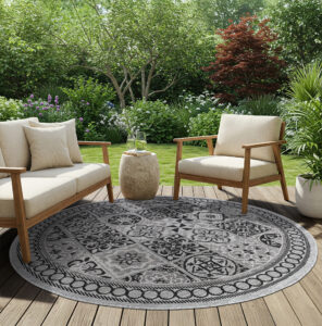 Tapijt Melissa Rond Grijs Zwart Mozaïek Indoor Outdoor