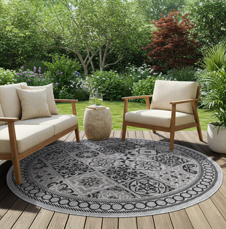Tapijt Melissa Rond Grijs Zwart Mozaïek Indoor Outdoor