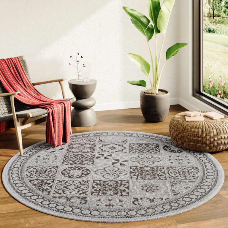Tapijt Melissa Rond Grijs Zwart Mozaïek Indoor Outdoor
