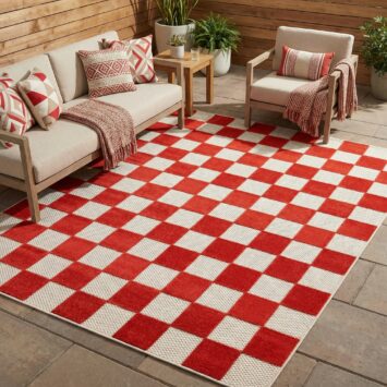 Buiten Vloerkleed Checker Crème Rood