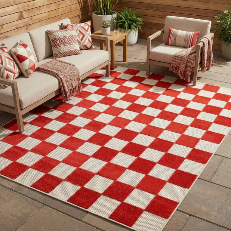 Buiten Vloerkleed Checker Crème Rood