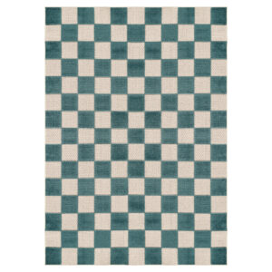 Buiten Vloerkleed Checker Crème Turkoois