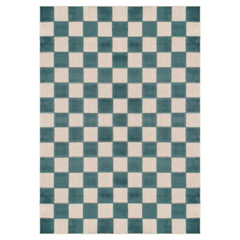 Buiten Vloerkleed Checker Crème Turkoois
