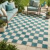 Buiten Vloerkleed Checker Crème Turkoois