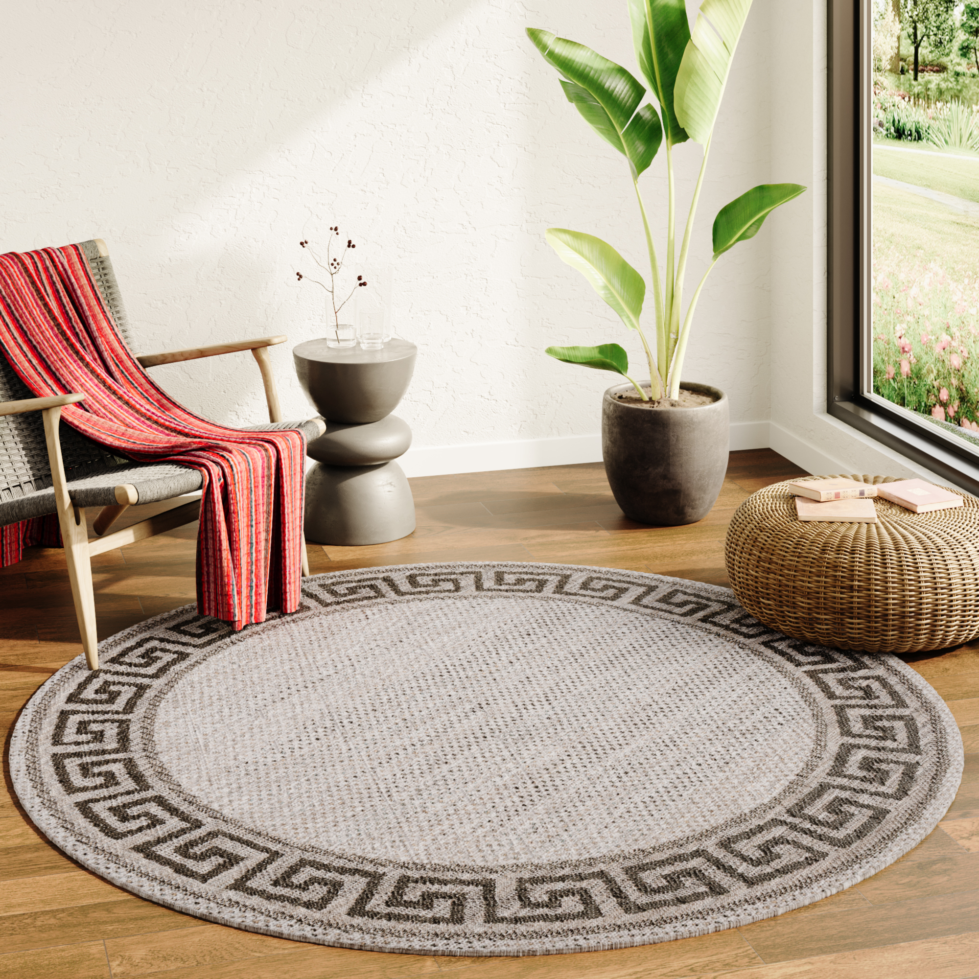 Tapijt Melissa Rond Grijs Zwart ZigZag Indoor Outdoor