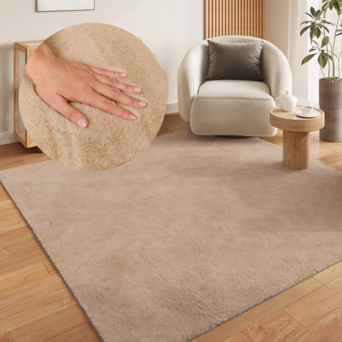 Vloerkleed Lumi Vierkant Beige Antislip