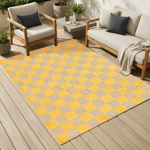 Buitenkleed Checker Crème Geel