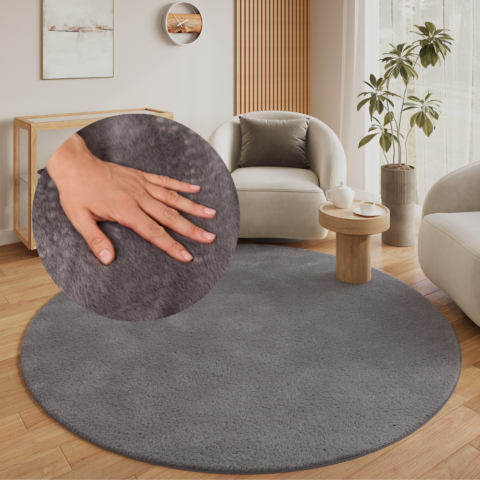 Vloerkleed Lumi Rond Donkergrijs Antislip