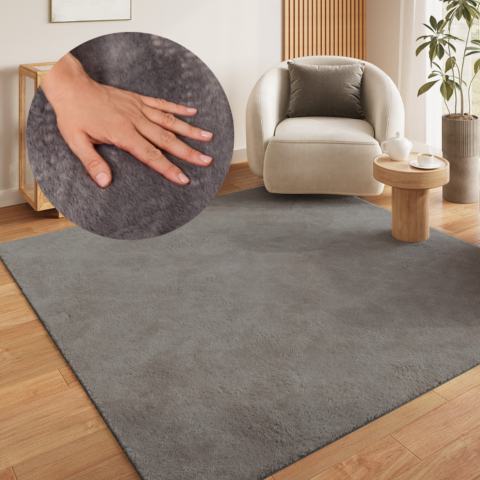 Vloerkleed Lumi Vierkant Donkergrijs Antislip