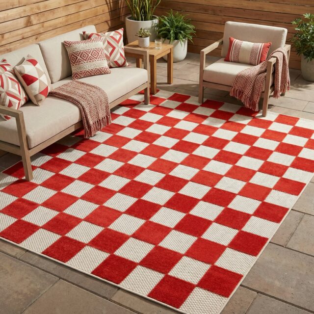 Buitenkleed Checker Crème Rood