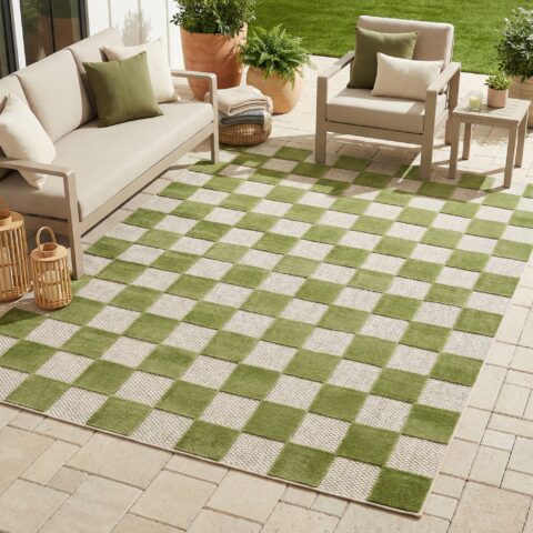 Buitenkleed Checker Crème Groen