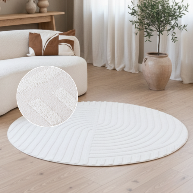 Vloerkleed Hygge Rond Gebroken Wit Lijnen