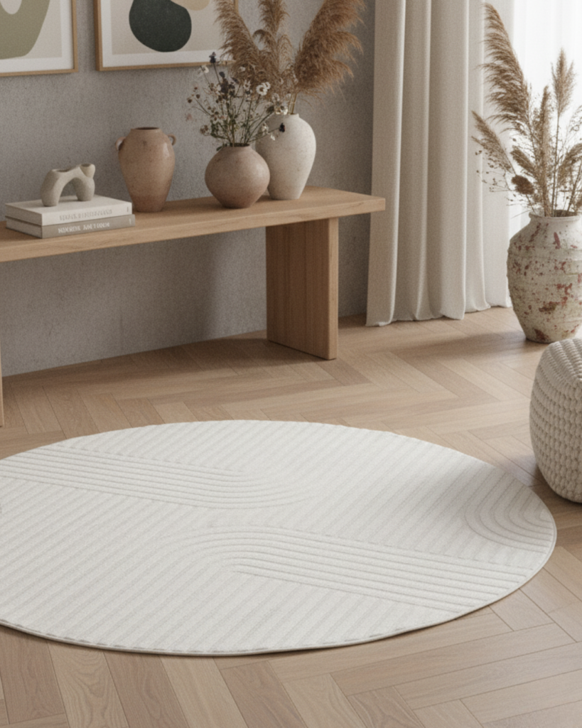 Vloerkleed Hygge Rond Gebroken Wit Strepen