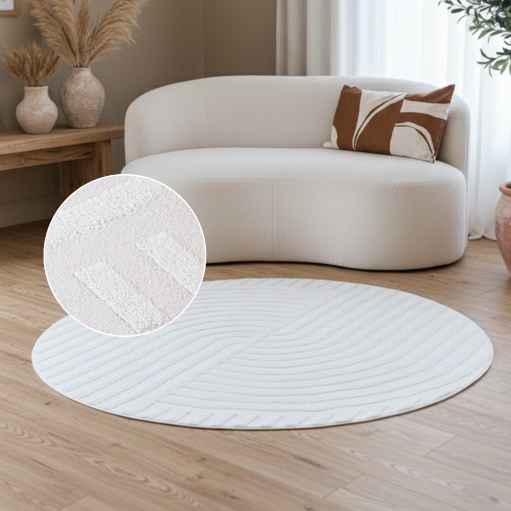 Vloerkleed Hygge Rond Gebroken Wit Lijnen
