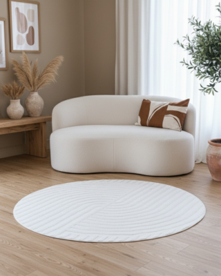 Vloerkleed Hygge Rond Gebroken Wit Lijnen