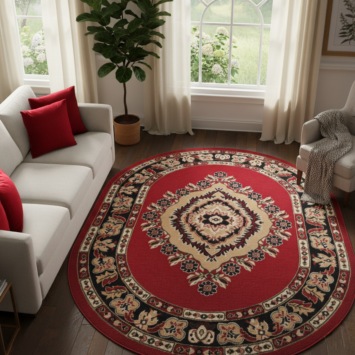 Vloerkleed Atlas Ovaal met Rood Beige Ornament