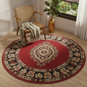 Vloerkleed Atlas Rond met Rood Beige Ornament