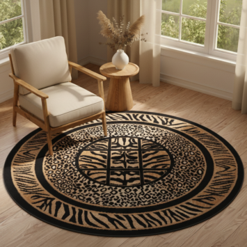 Vloerkleed Atlas Rond Zwart Bruin Dierenprint Safari
