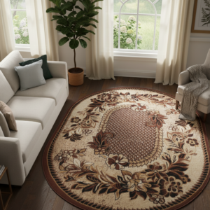 Vloerkleed Atlas Ovaal Beige Bruin Bloemenmotief
