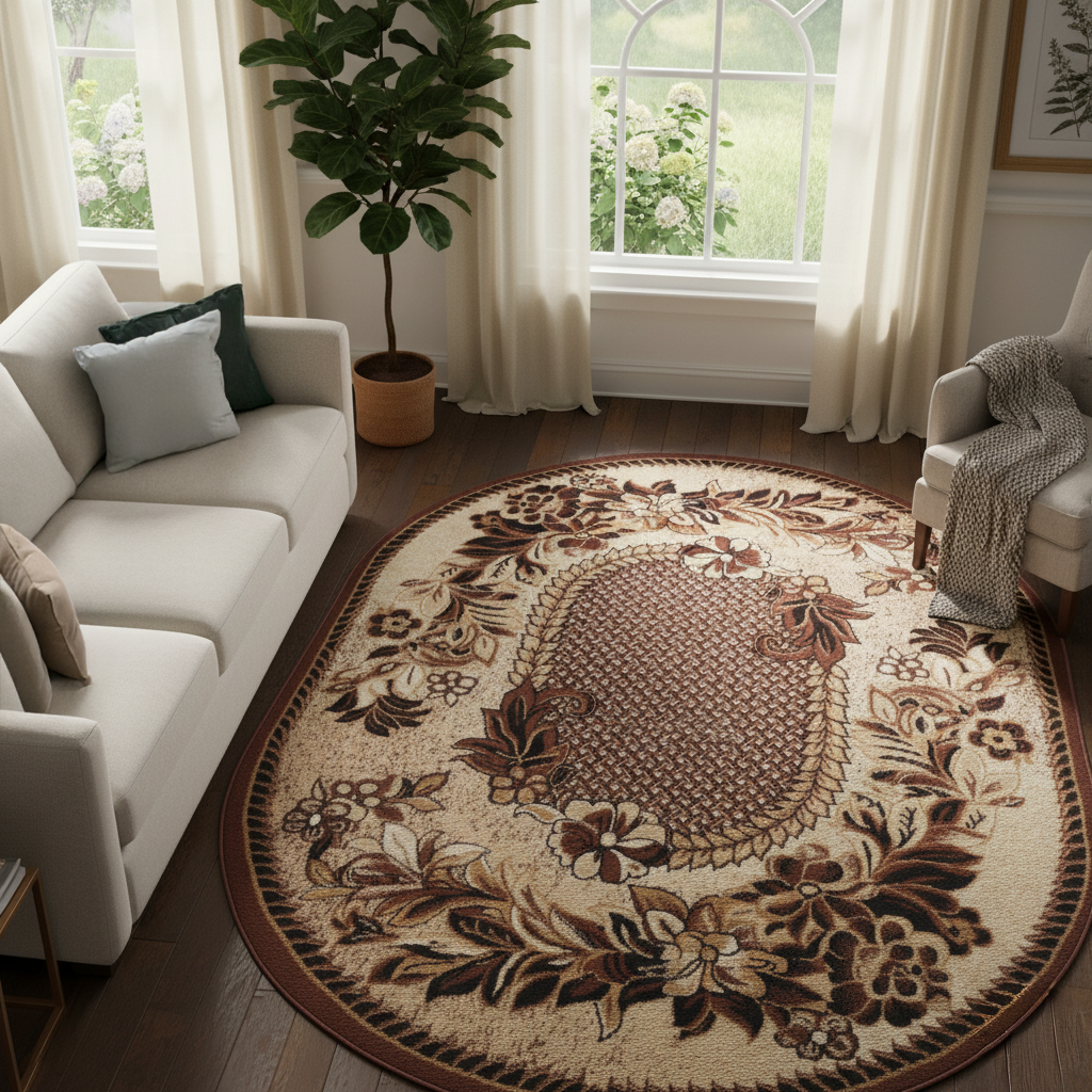 Vloerkleed Atlas Ovaal Beige Bruin Bloemenmotief