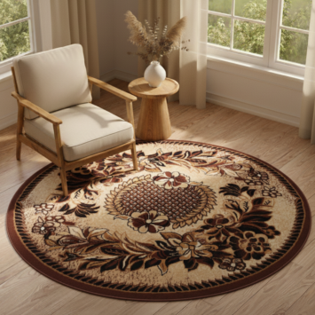 Vloerkleed Atlas Rond Beige Bruin Bloemenmotief