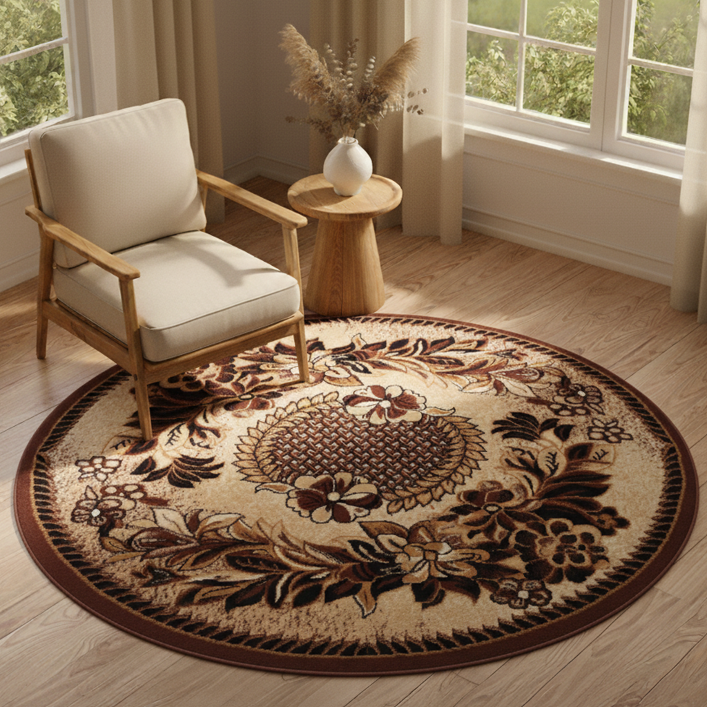 Vloerkleed Atlas Rond Beige Bruin Bloemenmotief