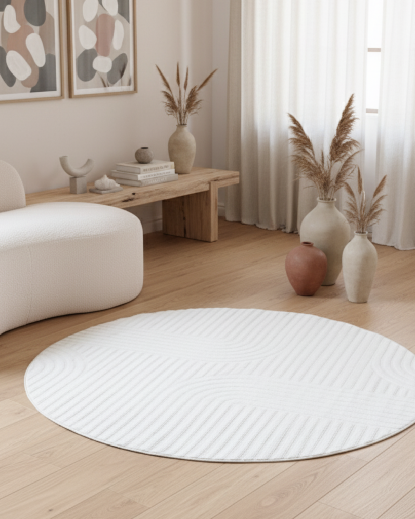 Vloerkleed Hygge Rond Gebroken Wit Strepen