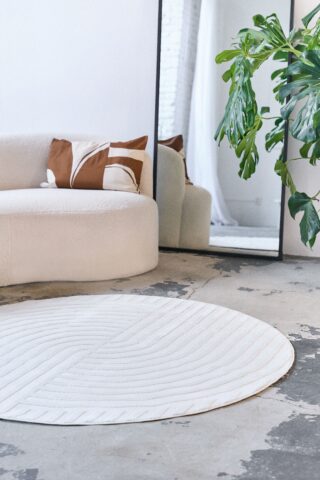 Vloerkleed Hygge Rond Gebroken Wit Lijnen